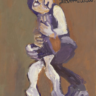 óleo sobre cartón del artista Juan Alcalde 30 x 20 cm, "Arrimando material"